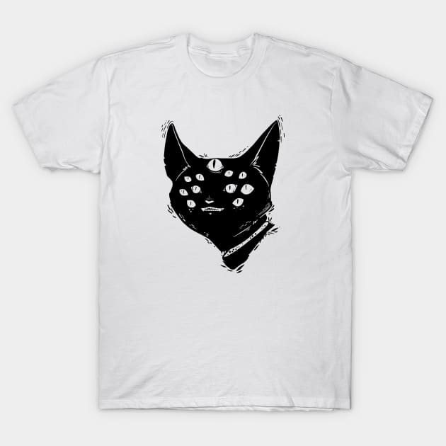 Strange Many Eyed Cat Creature, Weird Gothic Artwork T-Shirt by cellsdividing